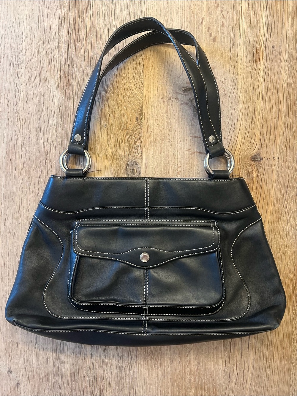 Vintage Liz Claiborne Black Genuine Leather Y2K Shoulder Bag